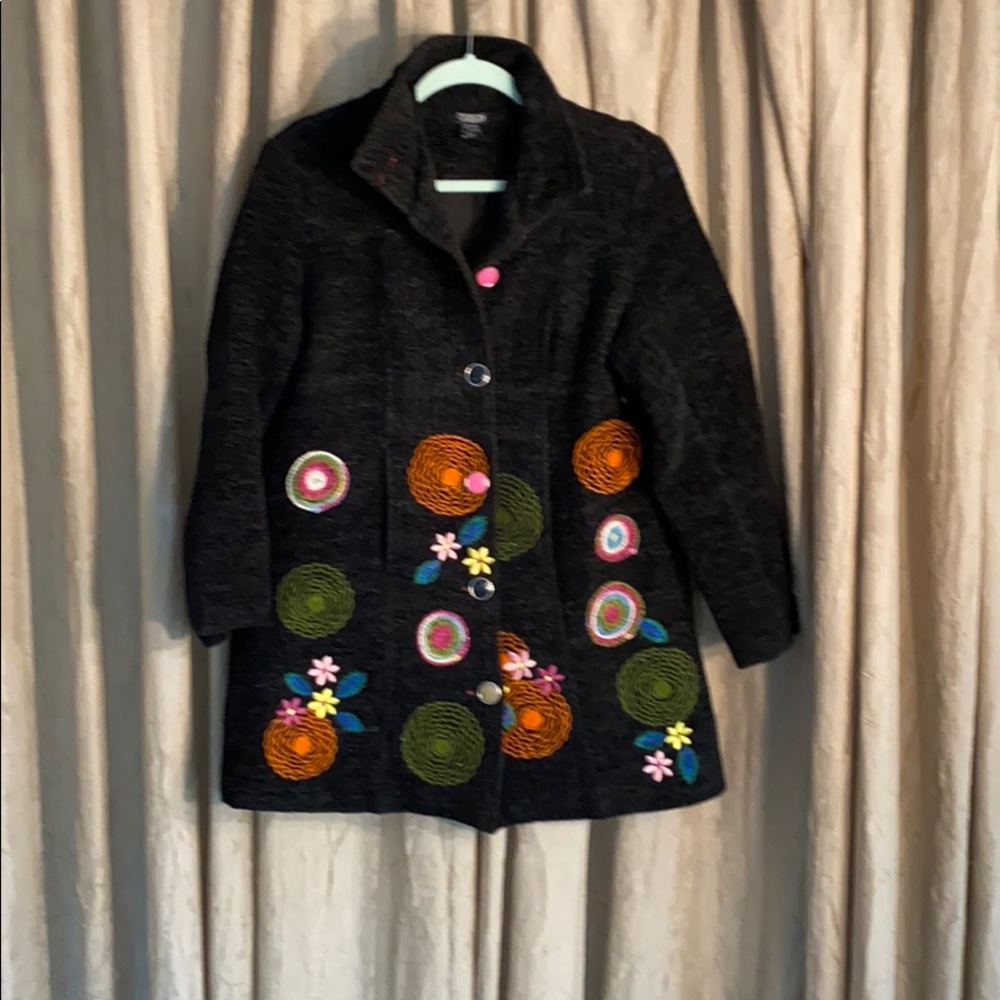 Dark Gray Chenille with Embroidered Flowers